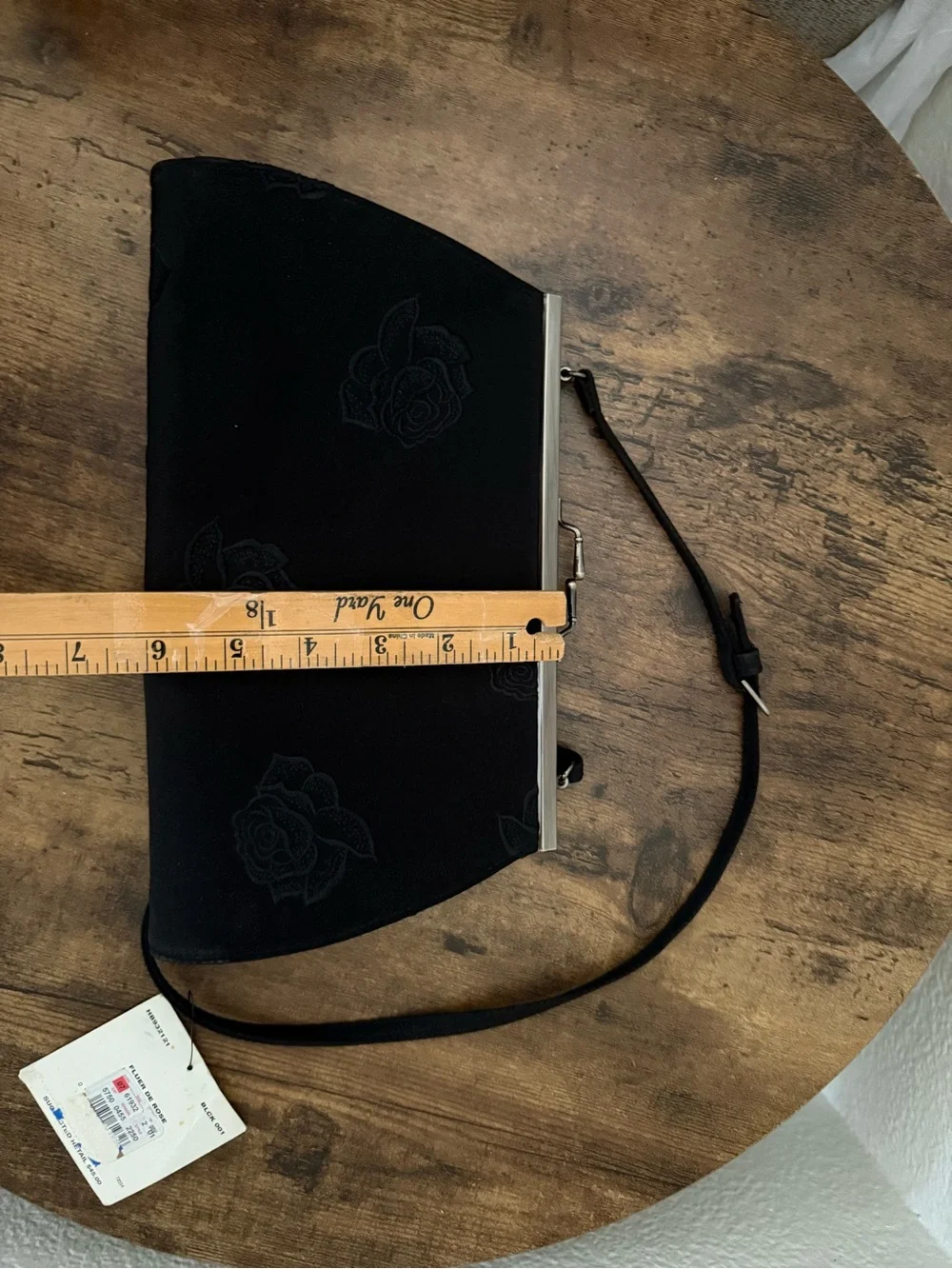 Vintage Liz Claiborne Y2K Clueless Black Fluer de Rose Embroidered Frame Clutch